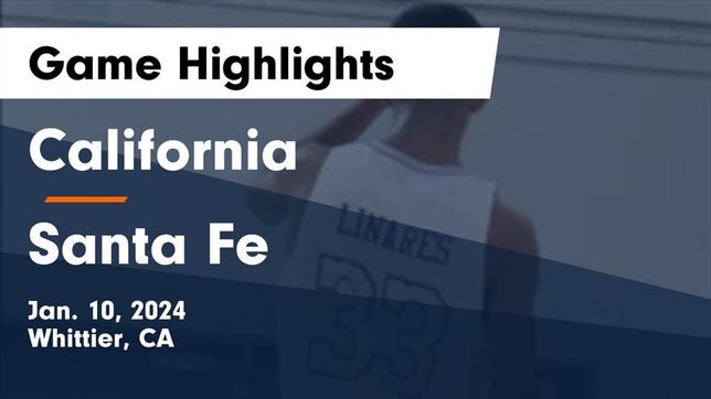 Watch this highlight video of the California (Whittier, CA) basketball team in its game California  vs Santa Fe  Game Highlights - Jan. 10, 2024 on Jan 10, 2024