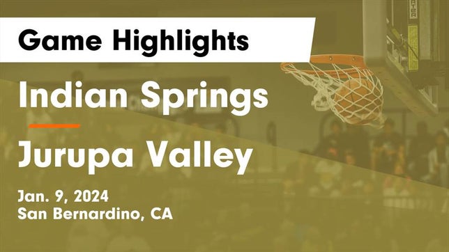 Watch this highlight video of the Indian Springs (San Bernardino, CA) girls basketball team in its game Indian Springs  vs Jurupa Valley  Game Highlights - Jan. 9, 2024 on Jan 9, 2024