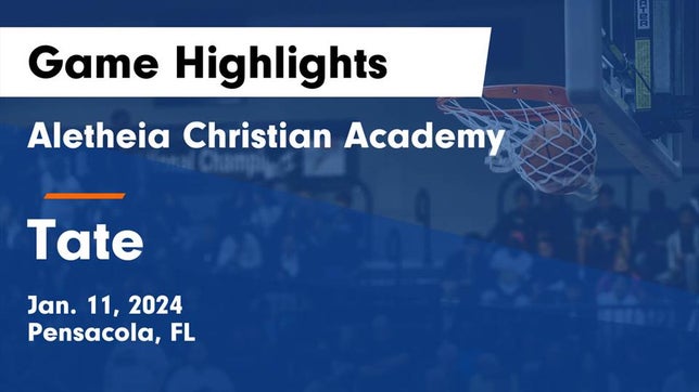 Watch this highlight video of the Aletheia Christian Academy (Pensacola, FL) girls basketball team in its game Aletheia Christian Academy vs Tate  Game Highlights - Jan. 11, 2024 on Jan 11, 2024