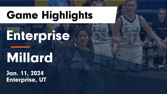 Watch this highlight video of the Enterprise (UT) girls basketball team in its game Enterprise  vs Millard  Game Highlights - Jan. 11, 2024 on Jan 11, 2024