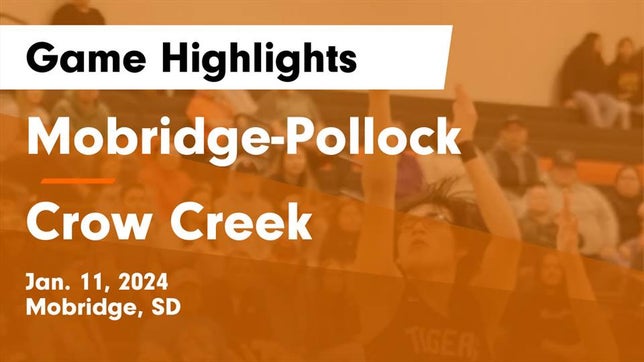 Watch this highlight video of the Mobridge-Pollock (Mobridge, SD) basketball team in its game Mobridge-Pollock  vs Crow Creek  Game Highlights - Jan. 11, 2024 on Jan 11, 2024