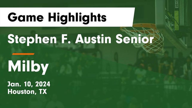 Watch this highlight video of the Austin (Houston, TX) basketball team in its game Stephen F. Austin Senior  vs Milby  Game Highlights - Jan. 10, 2024 on Jan 10, 2024