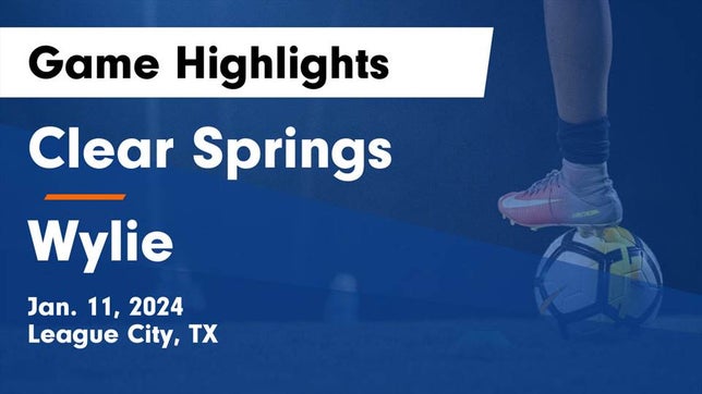 Watch this highlight video of the Clear Springs (League City, TX) soccer team in its game Clear Springs  vs Wylie  Game Highlights - Jan. 11, 2024 on Jan 11, 2024