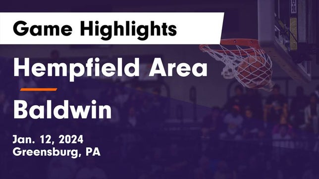 Watch this highlight video of the Hempfield Area (Greensburg, PA) basketball team in its game Hempfield Area  vs Baldwin  Game Highlights - Jan. 12, 2024 on Jan 12, 2024