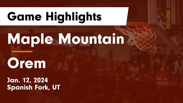 Watch this highlight video of the Maple Mountain (Spanish Fork, UT) basketball team in its game Maple Mountain  vs Orem  Game Highlights - Jan. 12, 2024 on Jan 12, 2024