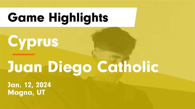 Watch this highlight video of the Cyprus (Magna, UT) basketball team in its game Cyprus  vs Juan Diego Catholic  Game Highlights - Jan. 12, 2024 on Jan 12, 2024