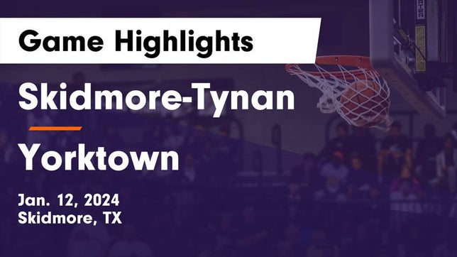 Watch this highlight video of the Skidmore-Tynan (Skidmore, TX) basketball team in its game Skidmore-Tynan  vs Yorktown  Game Highlights - Jan. 12, 2024 on Jan 12, 2024