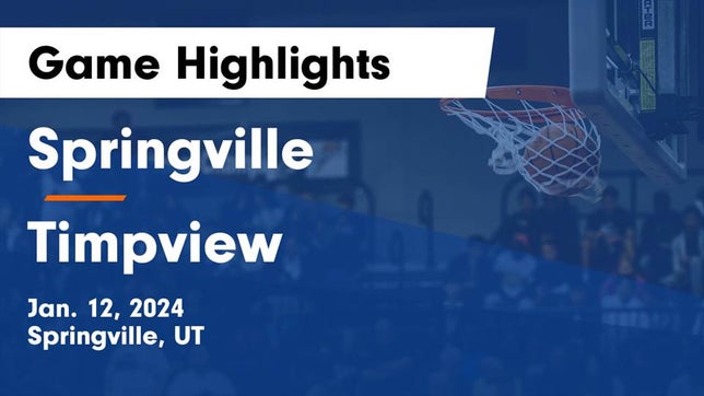 Watch this highlight video of the Springville (UT) girls basketball team in its game Springville  vs Timpview  Game Highlights - Jan. 12, 2024 on Jan 12, 2024