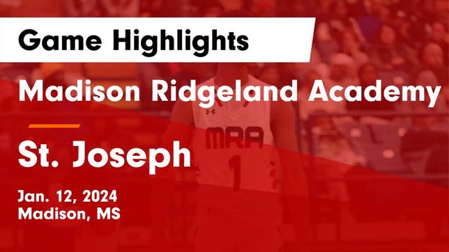 Watch this highlight video of the Madison-Ridgeland Academy (Madison, MS) basketball team in its game Madison Ridgeland Academy vs St. Joseph Game Highlights - Jan. 12, 2024 on Jan 12, 2024