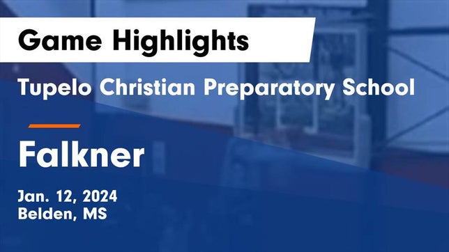Watch this highlight video of the Tupelo Christian Prep (Belden, MS) basketball team in its game Tupelo Christian Preparatory School vs Falkner  Game Highlights - Jan. 12, 2024 on Jan 12, 2024