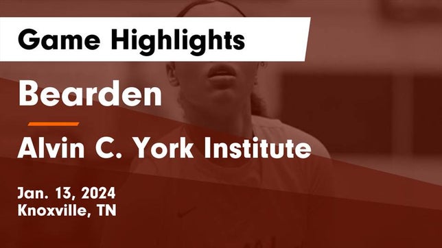 Watch this highlight video of the Bearden (Knoxville, TN) girls basketball team in its game Bearden  vs Alvin C. York Institute Game Highlights - Jan. 13, 2024 on Jan 13, 2024