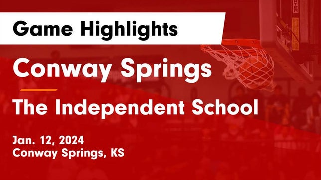 Watch this highlight video of the Conway Springs (KS) girls basketball team in its game Conway Springs  vs The Independent School Game Highlights - Jan. 12, 2024 on Jan 12, 2024