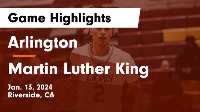 Watch this highlight video of the Arlington (Riverside, CA) basketball team in its game Arlington  vs Martin Luther King  Game Highlights - Jan. 13, 2024 on Jan 13, 2024