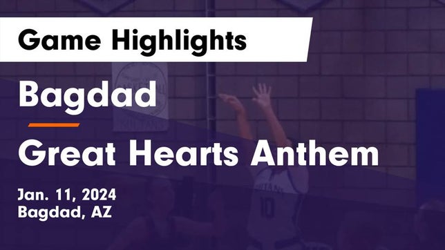 Watch this highlight video of the Bagdad (AZ) girls basketball team in its game Bagdad  vs Great Hearts Anthem Game Highlights - Jan. 11, 2024 on Jan 11, 2024
