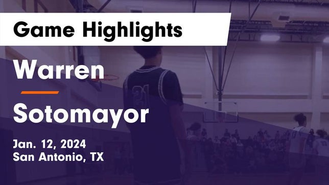 Watch this highlight video of the Warren (San Antonio, TX) basketball team in its game Warren  vs Sotomayor  Game Highlights - Jan. 12, 2024 on Jan 12, 2024