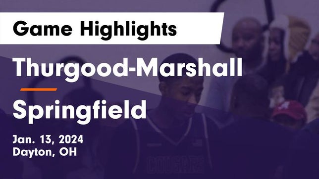 Watch this highlight video of the Thurgood Marshall (Dayton, OH) basketball team in its game Thurgood-Marshall  vs Springfield  Game Highlights - Jan. 13, 2024 on Jan 13, 2024
