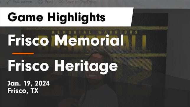 Watch this highlight video of the Memorial (Frisco, TX) girls basketball team in its game Frisco Memorial  vs Frisco Heritage  Game Highlights - Jan. 19, 2024 on Jan 19, 2024