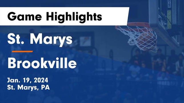Watch this highlight video of the St. Marys (PA) girls basketball team in its game St. Marys  vs Brookville  Game Highlights - Jan. 19, 2024 on Jan 19, 2024