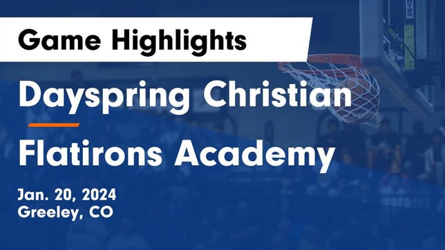 Watch this highlight video of the Dayspring Christian Academy (Greeley, CO) basketball team in its game Dayspring Christian  vs Flatirons Academy Game Highlights - Jan. 20, 2024 on Jan 20, 2024