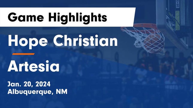 Watch this highlight video of the Hope Christian (Albuquerque, NM) girls basketball team in its game Hope Christian  vs Artesia  Game Highlights - Jan. 20, 2024 on Jan 20, 2024