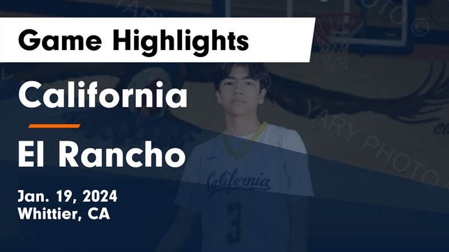 Watch this highlight video of the California (Whittier, CA) basketball team in its game California  vs El Rancho  Game Highlights - Jan. 19, 2024 on Jan 19, 2024