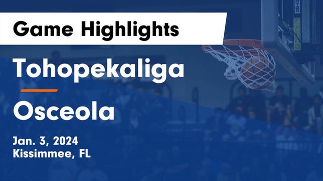 Watch this highlight video of the Tohopekaliga (Kissimmee, FL) girls basketball team in its game Tohopekaliga  vs Osceola  Game Highlights - Jan. 3, 2024 on Jan 3, 2024