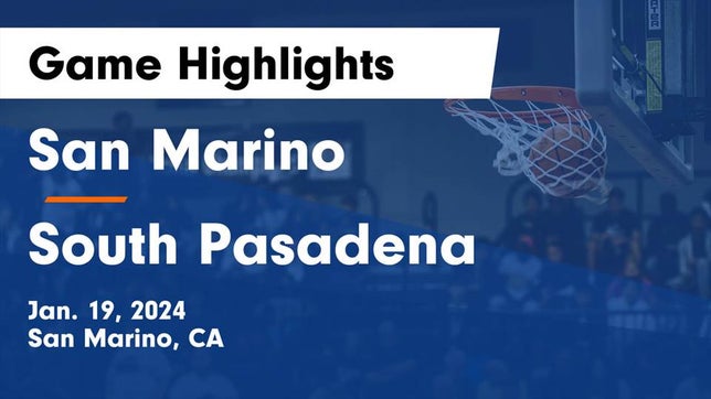 Watch this highlight video of the San Marino (CA) basketball team in its game San Marino  vs South Pasadena  Game Highlights - Jan. 19, 2024 on Jan 19, 2024