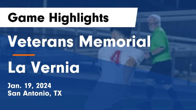 Watch this highlight video of the Veterans Memorial (San Antonio, TX) soccer team in its game Veterans Memorial vs La Vernia  Game Highlights - Jan. 19, 2024 on Jan 19, 2024