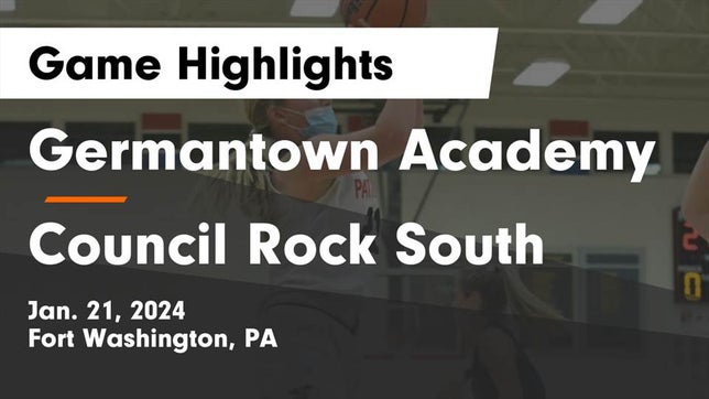 Watch this highlight video of the Germantown Academy (Fort Washington, PA) girls basketball team in its game Germantown Academy vs Council Rock South  Game Highlights - Jan. 21, 2024 on Jan 21, 2024