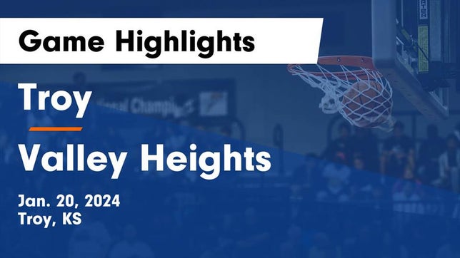 Watch this highlight video of the Troy (KS) basketball team in its game Troy  vs Valley Heights  Game Highlights - Jan. 20, 2024 on Jan 20, 2024