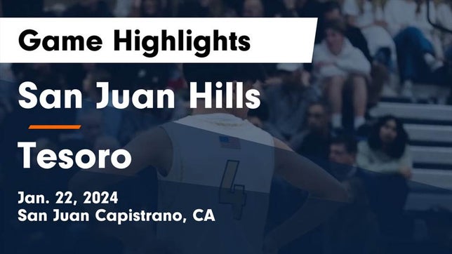 Watch this highlight video of the San Juan Hills (San Juan Capistrano, CA) basketball team in its game San Juan Hills  vs Tesoro  Game Highlights - Jan. 22, 2024 on Jan 22, 2024