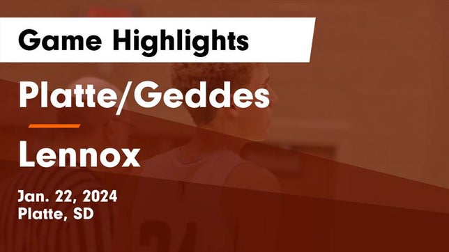 Watch this highlight video of the Platte/Geddes (Platte, SD) basketball team in its game Platte/Geddes  vs Lennox  Game Highlights - Jan. 22, 2024 on Jan 22, 2024