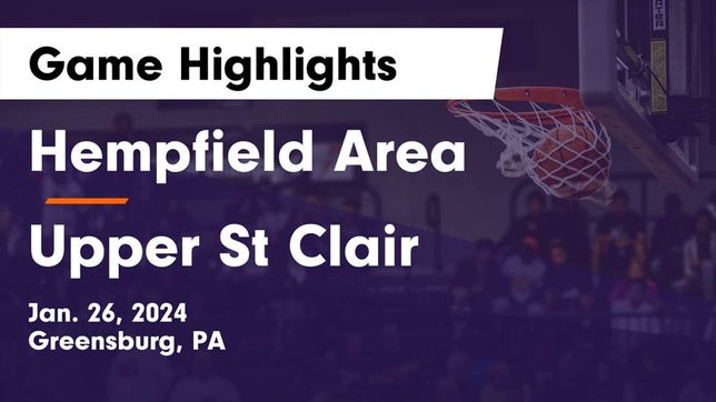 Watch this highlight video of the Hempfield Area (Greensburg, PA) basketball team in its game Hempfield Area  vs Upper St Clair Game Highlights - Jan. 26, 2024 on Jan 26, 2024