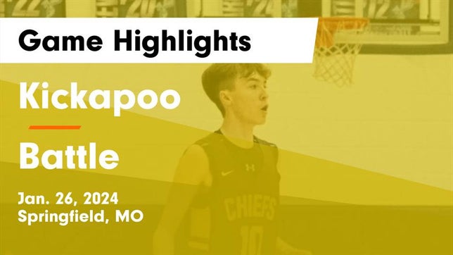 Watch this highlight video of the Kickapoo (Springfield, MO) basketball team in its game Kickapoo  vs Battle  Game Highlights - Jan. 26, 2024 on Jan 26, 2024