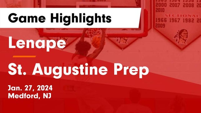 Watch this highlight video of the Lenape (Medford, NJ) basketball team in its game Lenape  vs St. Augustine Prep  Game Highlights - Jan. 27, 2024 on Jan 27, 2024