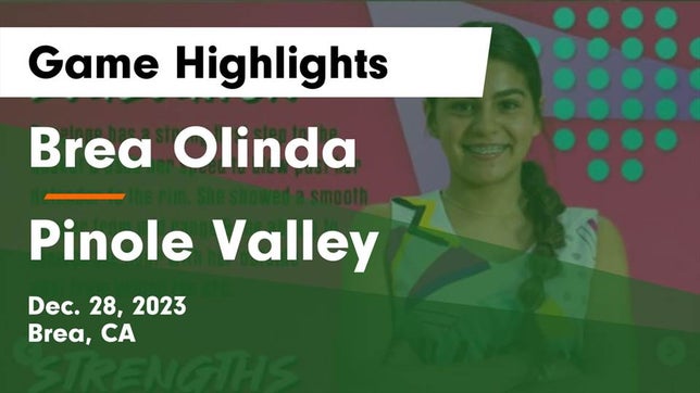 Watch this highlight video of the Brea Olinda (Brea, CA) girls basketball team in its game Brea Olinda  vs Pinole Valley  Game Highlights - Dec. 28, 2023 on Dec 28, 2023