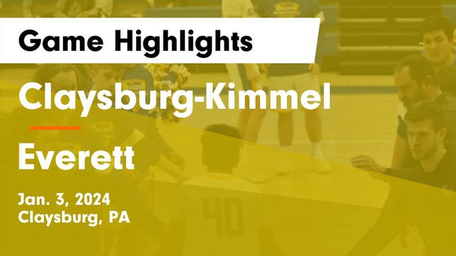 Watch this highlight video of the Claysburg-Kimmel (Claysburg, PA) basketball team in its game Claysburg-Kimmel  vs Everett  Game Highlights - Jan. 3, 2024 on Jan 3, 2024