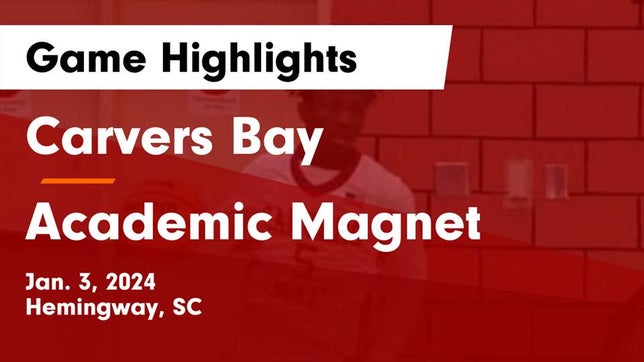 Watch this highlight video of the Carvers Bay (Hemingway, SC) basketball team in its game Carvers Bay  vs Academic Magnet  Game Highlights - Jan. 3, 2024 on Jan 3, 2024