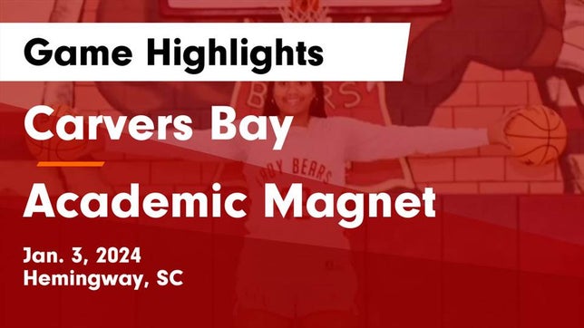 Watch this highlight video of the Carvers Bay (Hemingway, SC) girls basketball team in its game Carvers Bay  vs Academic Magnet  Game Highlights - Jan. 3, 2024 on Jan 3, 2024