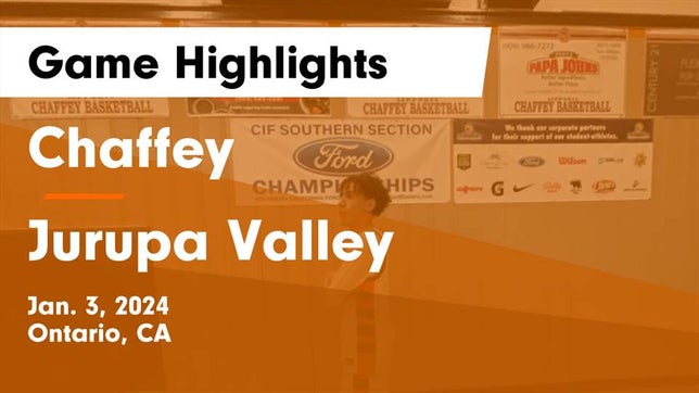 Watch this highlight video of the Chaffey (Ontario, CA) basketball team in its game Chaffey  vs Jurupa Valley  Game Highlights - Jan. 3, 2024 on Jan 3, 2024