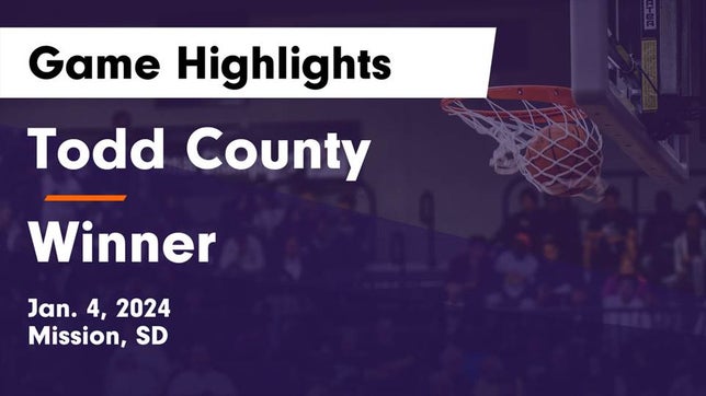 Watch this highlight video of the Todd County (Mission, SD) girls basketball team in its game Todd County  vs Winner  Game Highlights - Jan. 4, 2024 on Jan 4, 2024