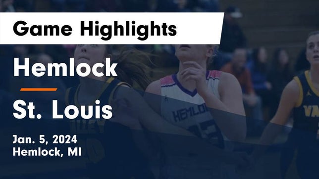 Watch this highlight video of the Hemlock (MI) girls basketball team in its game Hemlock  vs St. Louis  Game Highlights - Jan. 5, 2024 on Jan 5, 2024