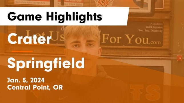 Watch this highlight video of the Crater (Central Point, OR) basketball team in its game Crater  vs Springfield  Game Highlights - Jan. 5, 2024 on Jan 5, 2024