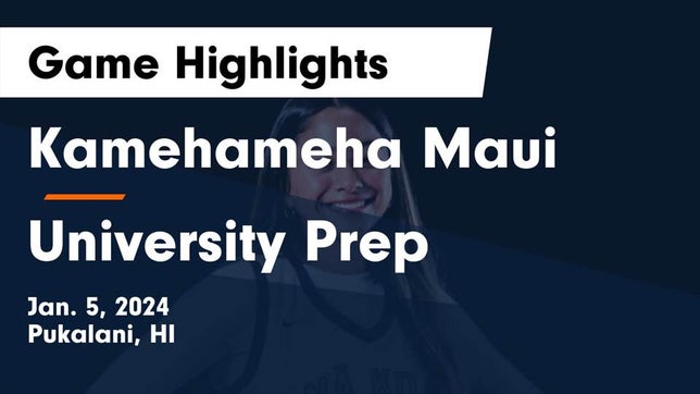 Watch this highlight video of the Kamehameha Maui (Pukalani, HI) girls basketball team in its game Kamehameha Maui  vs University Prep  Game Highlights - Jan. 5, 2024 on Jan 5, 2024