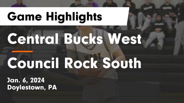 Watch this highlight video of the Central Bucks West (Doylestown, PA) basketball team in its game Central Bucks West  vs Council Rock South  Game Highlights - Jan. 6, 2024 on Jan 6, 2024