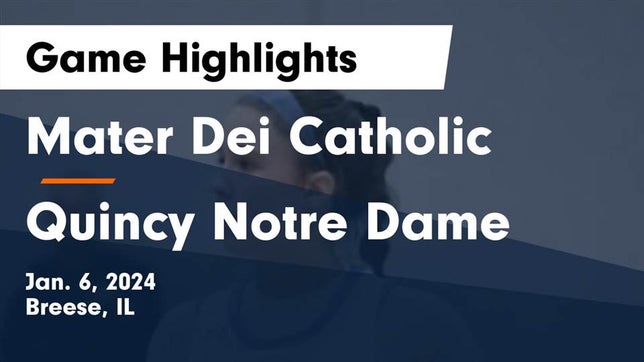 Watch this highlight video of the Mater Dei (Breese, IL) girls basketball team in its game Mater Dei Catholic  vs Quincy Notre Dame Game Highlights - Jan. 6, 2024 on Jan 6, 2024