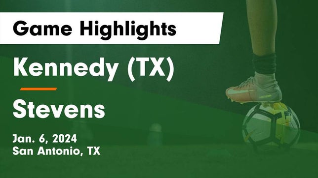 Watch this highlight video of the John F. Kennedy (San Antonio, TX) soccer team in its game  Kennedy  (TX) vs Stevens  Game Highlights - Jan. 6, 2024 on Jan 6, 2024