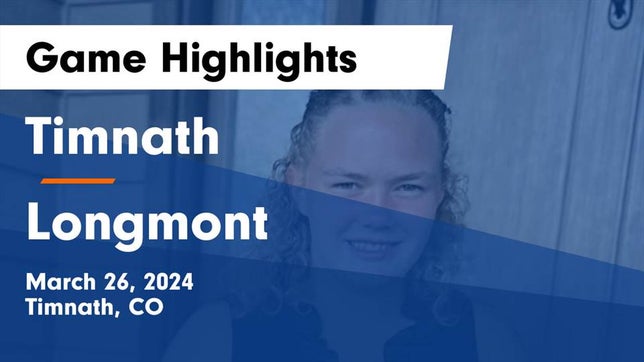 Watch this highlight video of the Timnath (CO) girls soccer team in its game Timnath  vs Longmont  Game Highlights - March 26, 2024 on Mar 26, 2024