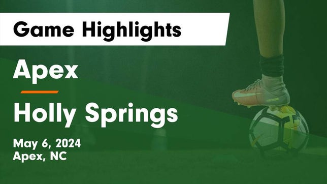 Watch this highlight video of the Apex (NC) girls soccer team in its game Apex  vs Holly Springs  Game Highlights - May 6, 2024 on May 6, 2024
