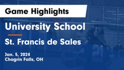 University School vs St. Francis de Sales  Game Highlights - Jan. 5, 2024